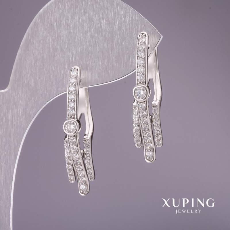Xuping Earrings with White Rhinestones 31x7mm Rhodium
