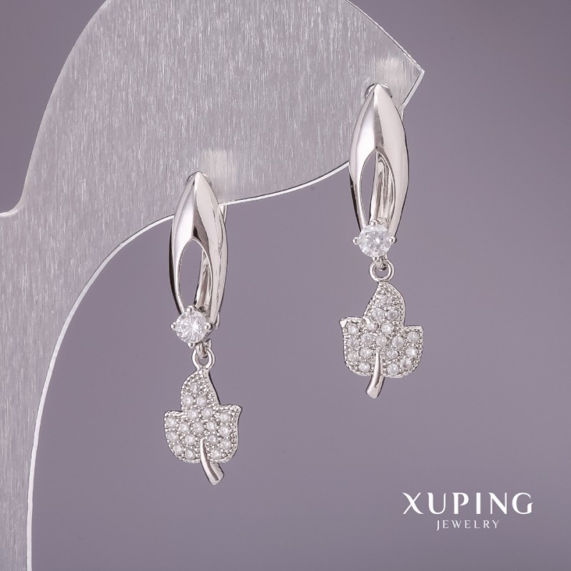 Xuping Earrings with White Stones 27x8mm, Rhodium