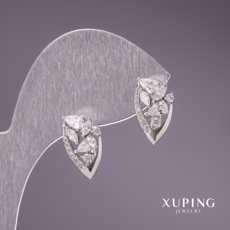 Xuping Earrings with White Stones 9x15mm Rhodium