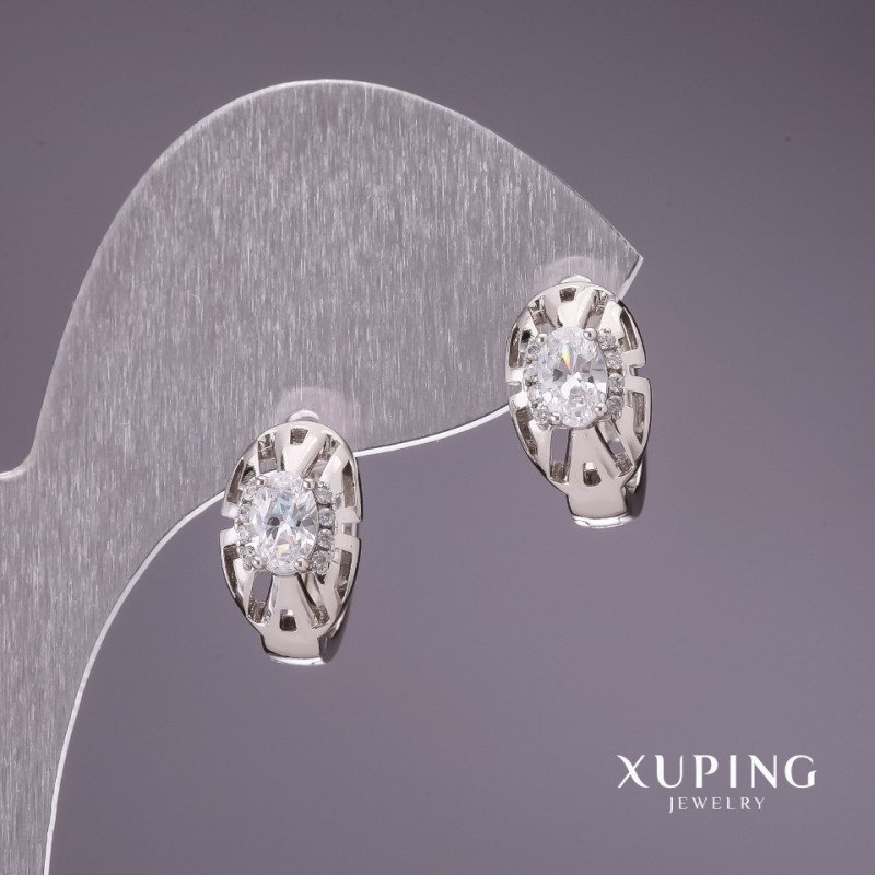 Xuping Earrings with White Stones 8x15mm, Rhodium