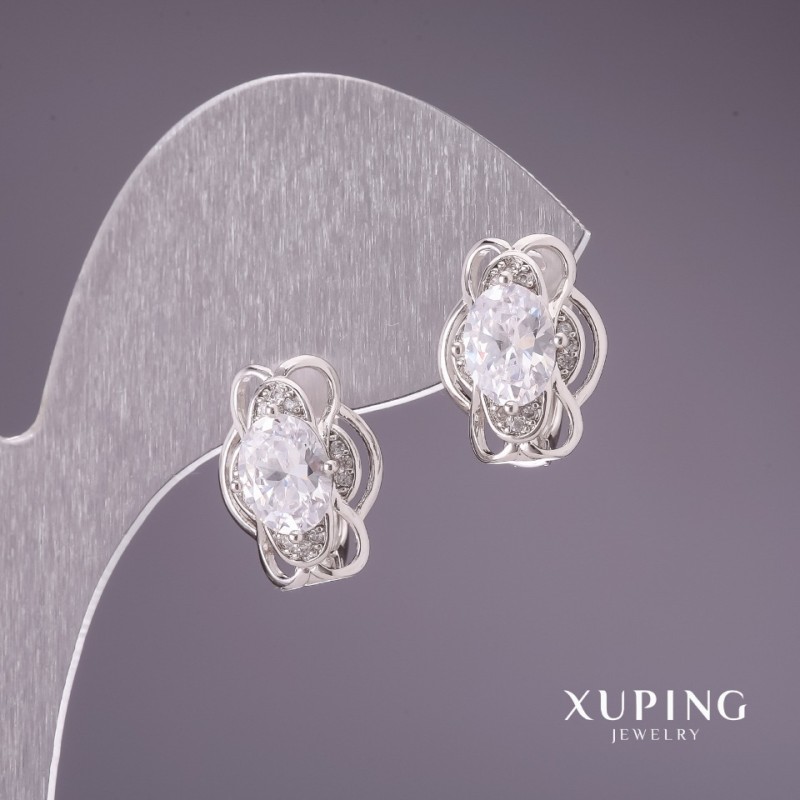 Xuping Earrings with White Stones 15x11mm Rhodium