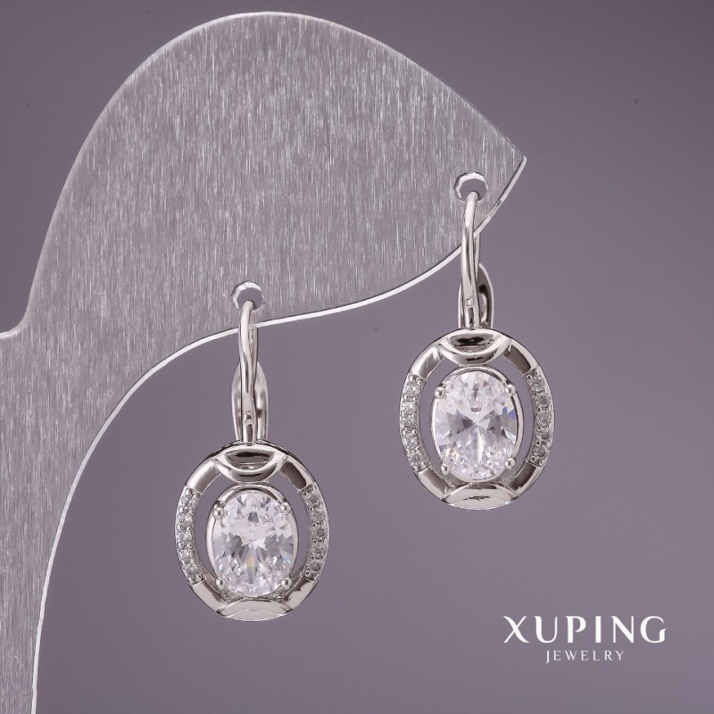 Xuping Earrings with White Stones 24x11mm, Rhodium