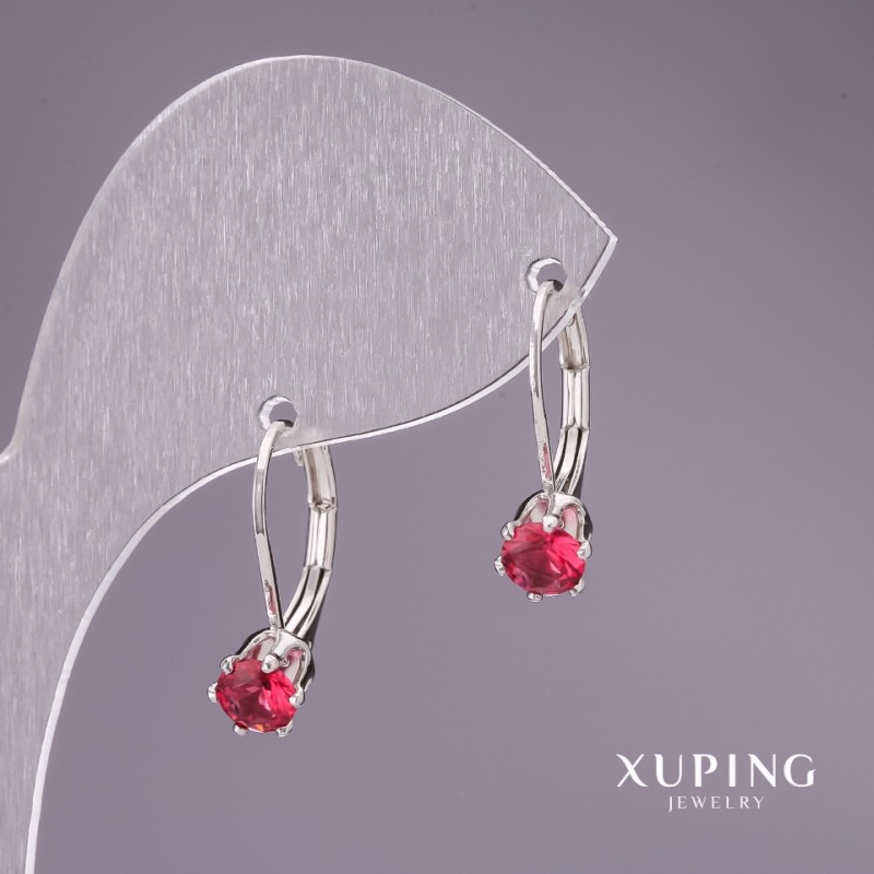Xuping Earrings with Red Stones 18x6mm, Rhodium