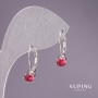 Xuping Earrings with Red Stones 18x6mm, Rhodium