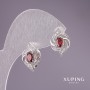 Xuping Earrings with Red Stones 17x12mm, Rhodium