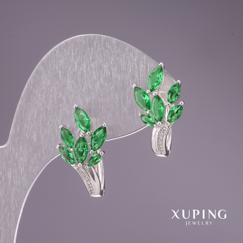 Xuping Earrings with Green Stones 22x12mm, Rhodium