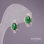 Xuping Earrings with Green Stones 15x12mm, Rhodium
