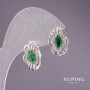 Xuping Earrings with Green Stones 17x12mm, Rhodium