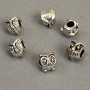 Charm Bead Pandora Light Gray Metal Owl d1-10mm, d2-5mm, Pack of 7