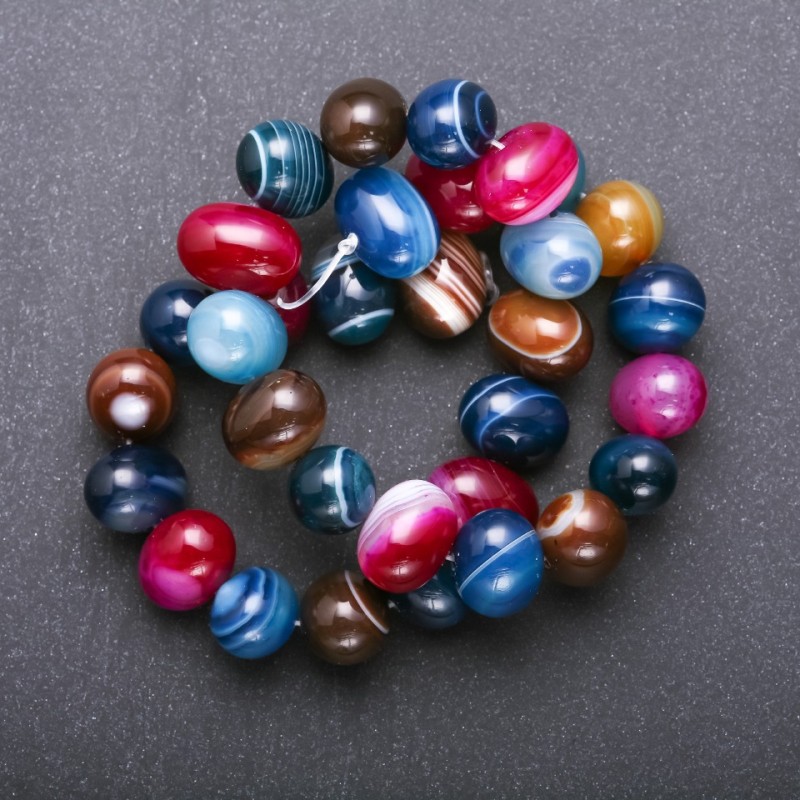 Multicolor Agate Beads on Thread, 17x12mm, 38cm, Cross-Drilled Hole