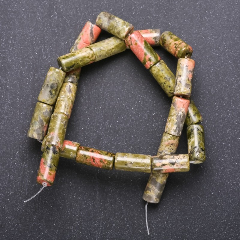 Unakite (Heliotrope) Natural Stone Beads on String, Cylinder, Diameter 8x17mm, Length 40cm