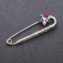 Stick Pin Brooch with Multicolor Glass Crystals 64x19mm White Metal