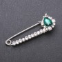 Stick Pin Brooch with Green Glass Crystals 64x22mm White Metal