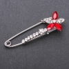 Stick Pin Brooch with Red Glass Crystals 68x23mm White Metal