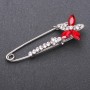 Stick Pin Brooch with Red Glass Crystals 68x23mm White Metal