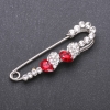 Stick Pin Brooch with Red Glass Crystals 67x18mm White Metal