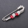 Stick Pin Brooch with Red Glass Crystals 67x18mm White Metal