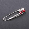 Stick Pin Brooch with Red Glass Crystals 66x15mm White Metal