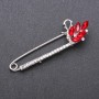 Stick Pin Brooch with Red Glass Crystals 73x22mm White Metal