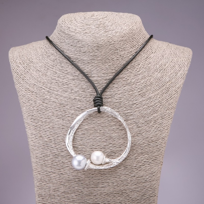 High-Tech Pendant on Long Cord, Diameter 68mm, Length 80cm, Silver-Tone Metal