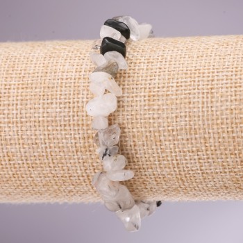 Bracelet of Natural Rutilated Quartz "Hair Stone" Chips on Elastic Band, Diameter 5-8mm, Length 18cm