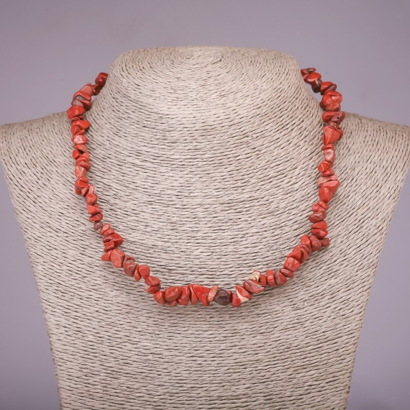 Natural Red Jasper Stone Necklace, Chips, Diameter 5-8mm, Length 45cm+/- with Extension Chain