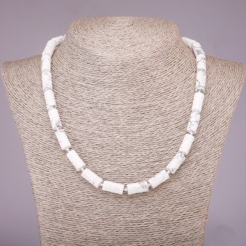 Natural Stone Cacholong Necklace Cylinder, diameter 8x17mm, length 45cm