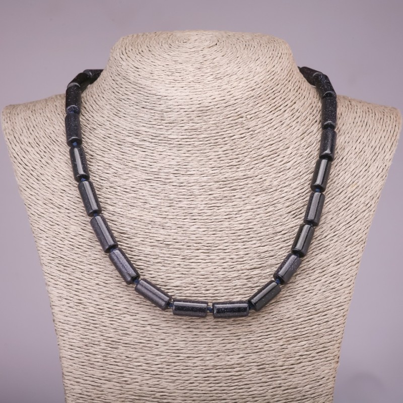 Aventurine Stone Necklace "Blue Sand Cairo Night" Cylinder, diameter 8x17mm, length 45cm