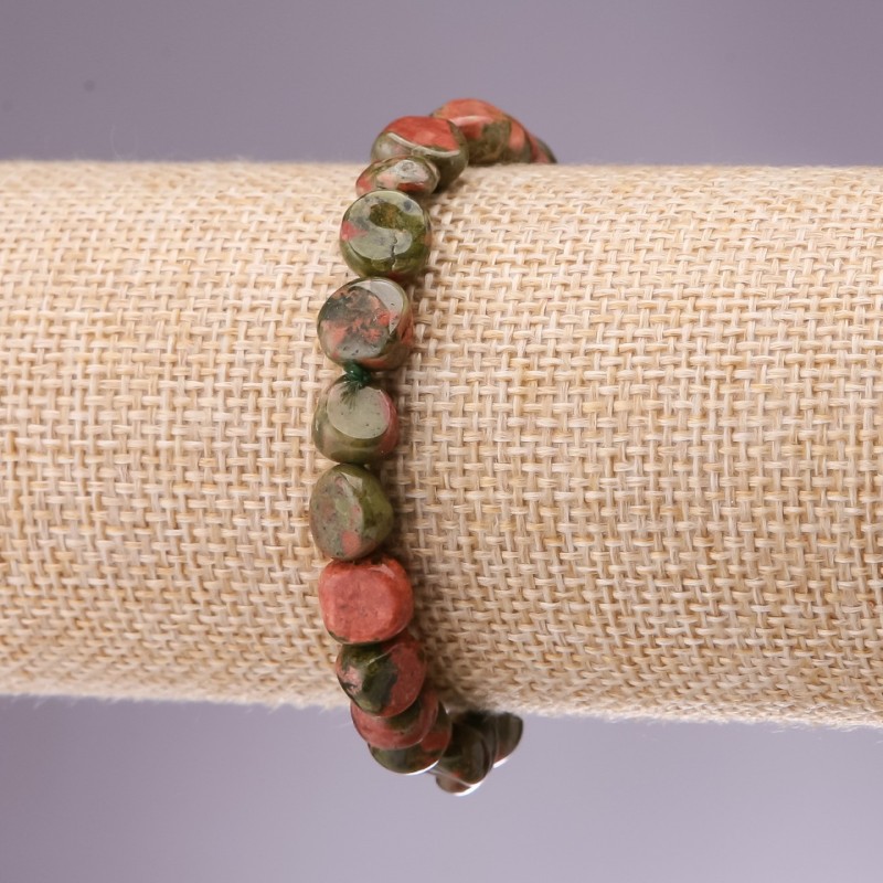 Bloodstone Unakite Tumbled Bracelet, ~9-8mm Diameter, 18cm Length, Elastic