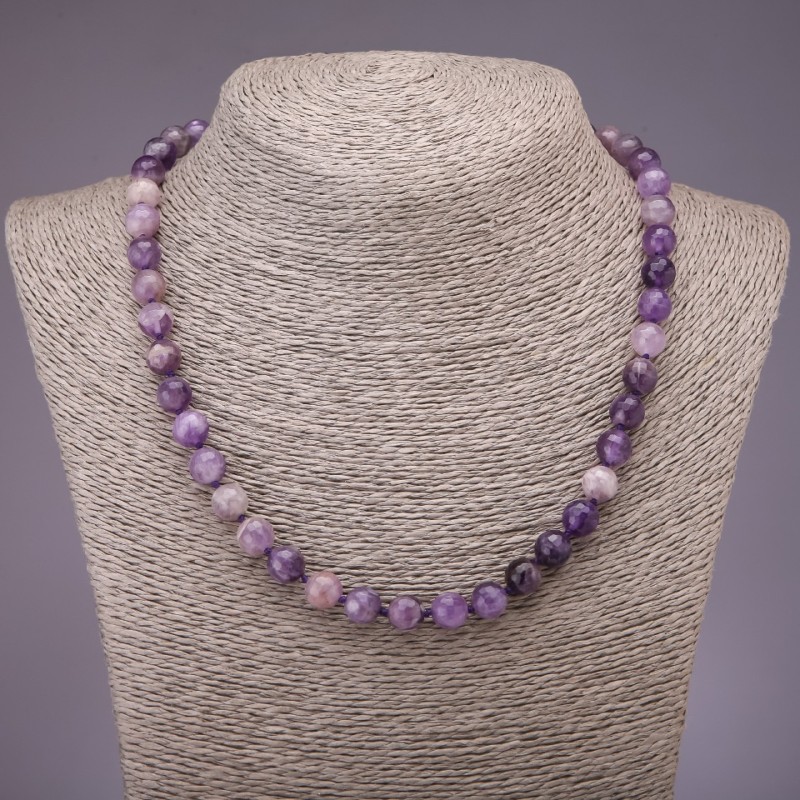 Amethyst Necklace, Faceted Round Beads, 8mm Diameter, 45cm Length