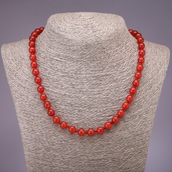 Carnelian Necklace, Smooth Round Beads, 8mm Diameter, 45cm Length