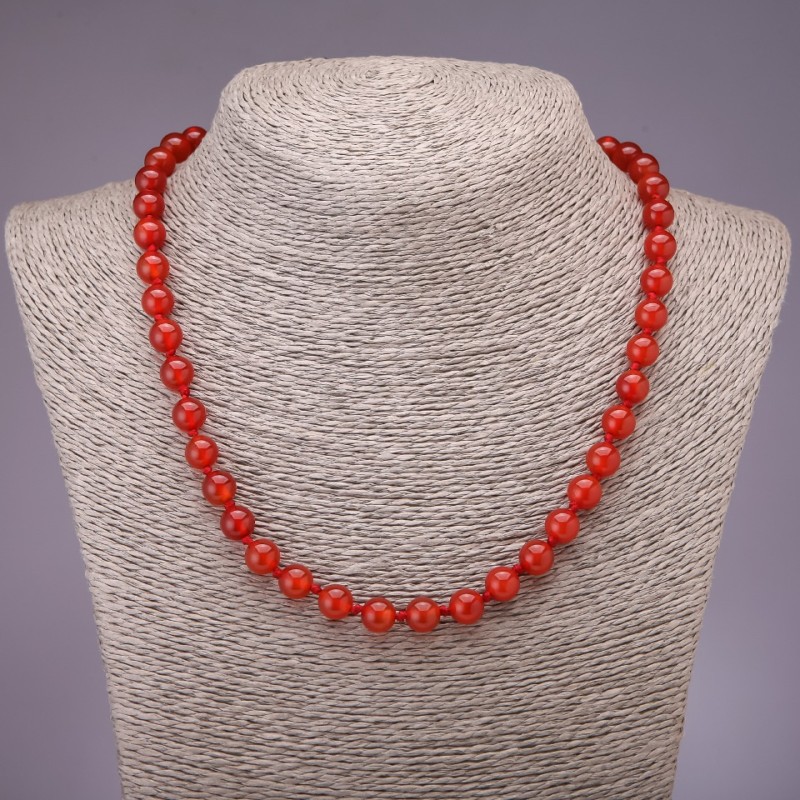 Carnelian Necklace, Smooth Round Beads, 8mm Diameter, 45cm Length