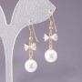 Bow Earrings with White Beads, 10mm Diameter, 3cm Length, Yellow Metal