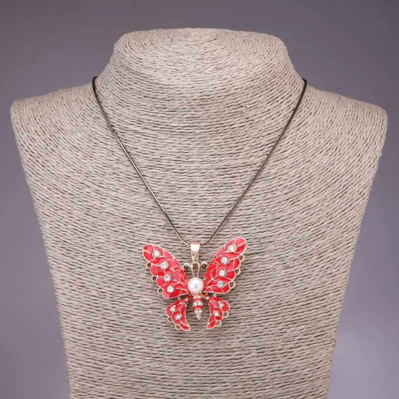 "Butterfly" Pendant on Long Chain "Black Gold", Diameter 44x50mm, Length 85cm