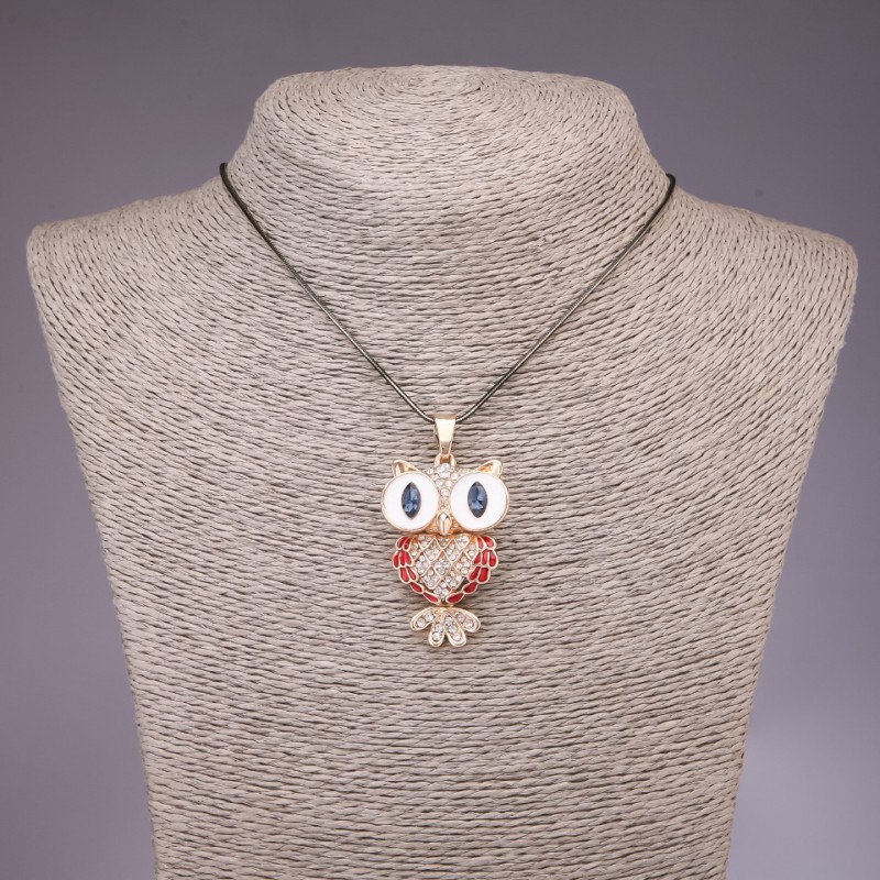 "Owl" Pendant on Long Chain "Black Gold", Diameter 30x35mm, Length 85cm