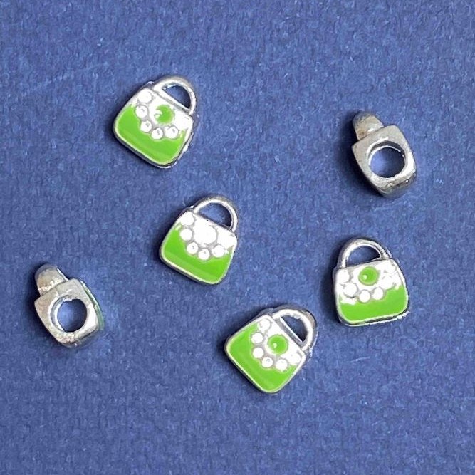 Pandora Charm Bead Light Gray Metal Green Handbag 10mm, pack of 6 pcs