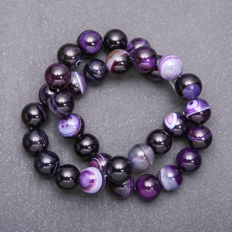 Beads on Thread, Natural Stone, Purple Eye Agate, Smooth Round Bead, Diameter 12mm +/-, Length 38cm+
