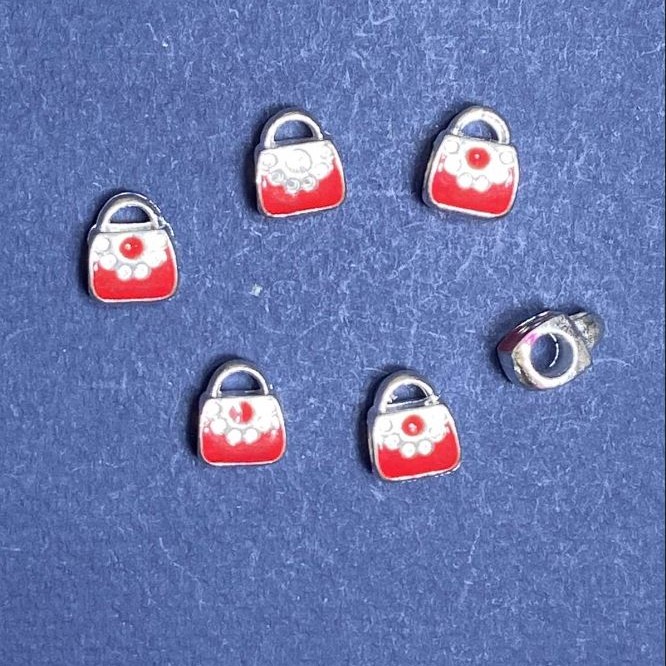 Pandora Charm Bead Light Gray Metal Red Handbag 10mm, pack of 6 pcs