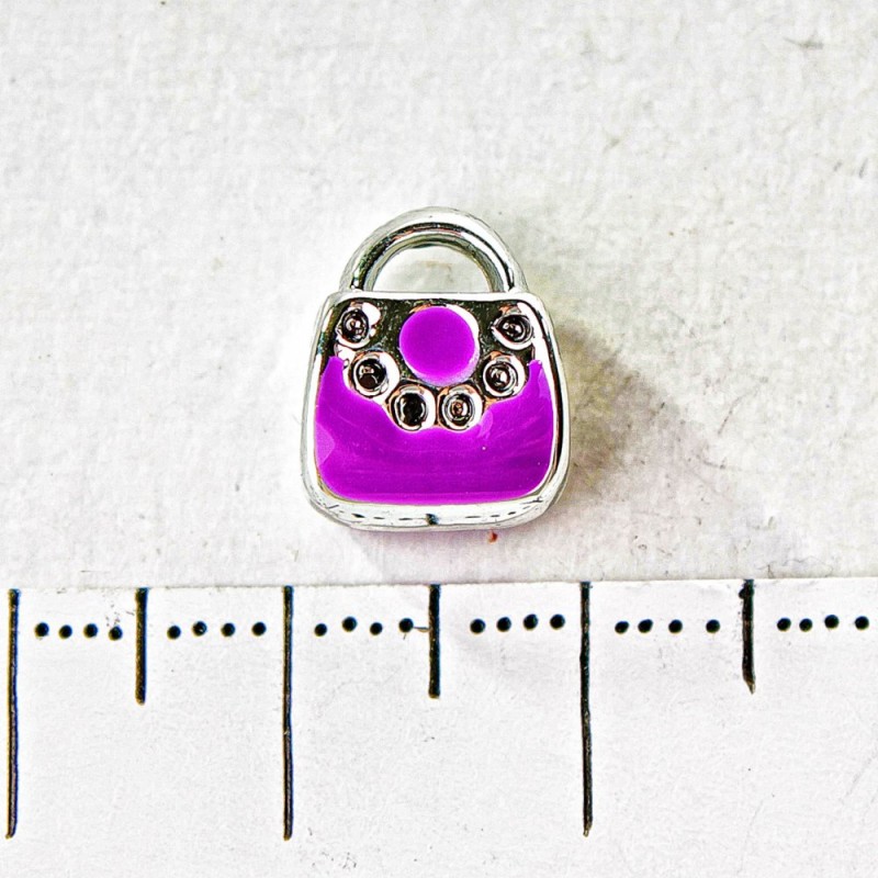 Pandora Charm Bead Light Gray Metal Purple Handbag 10mm, pack of 6 pcs