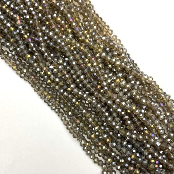 Czech Crystal Beads, transparent with "petrol" coating, "rondelle" shape, 6x4mm diameter, 40cm strand