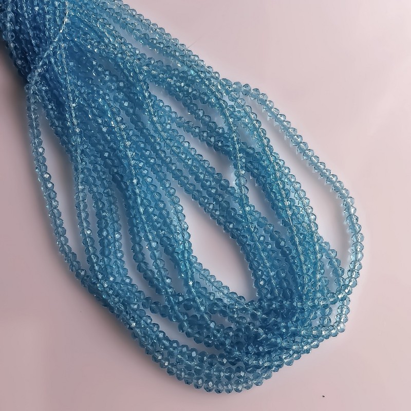 Czech Crystal Beads, transparent light blue "rondelle", 3.5x2.5mm diameter, 40cm strand