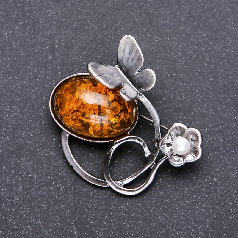 Forged Butterfly Brooch "Amber" 47x47mm gray metal