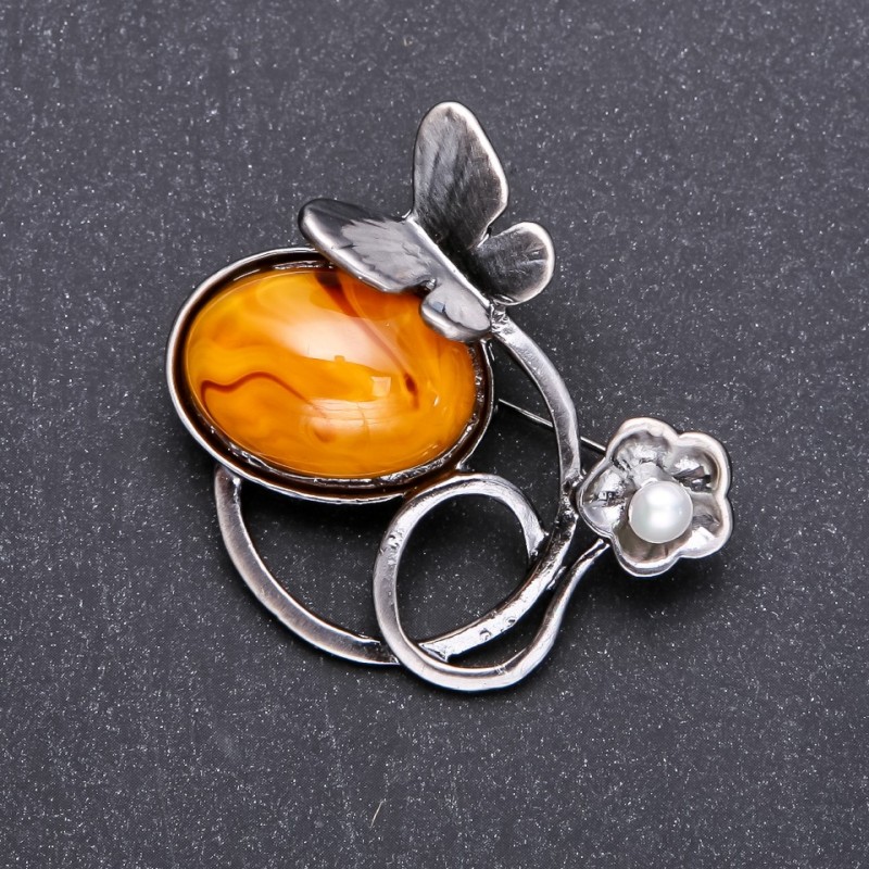Forged Butterfly Brooch "Amber" 47x47mm gray metal