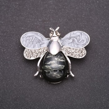 Bee Brooch "Amber" gray 46x38mm gray metal