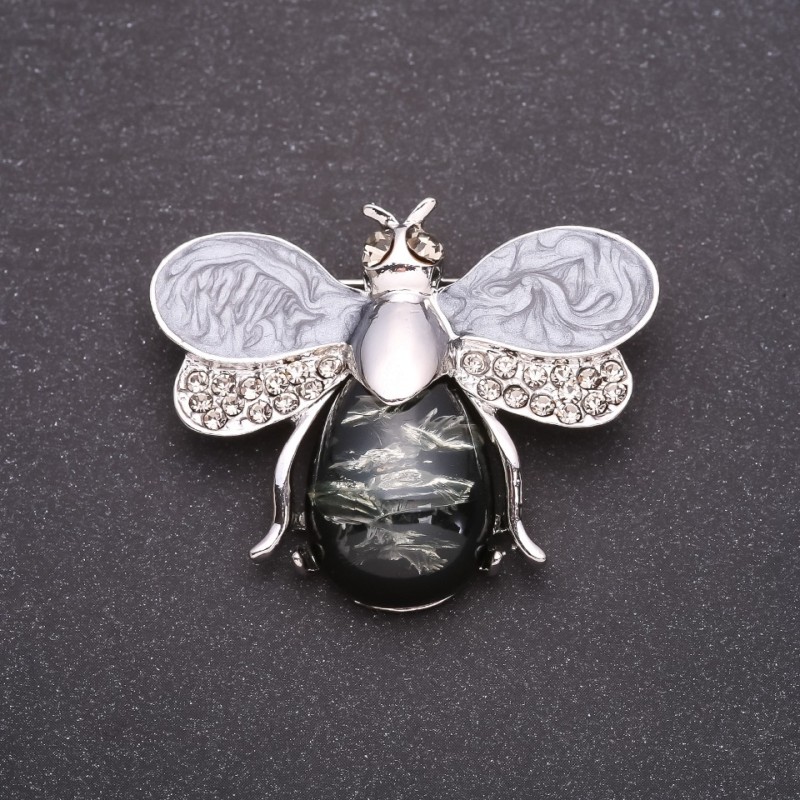 Bee Brooch "Amber" gray 46x38mm gray metal
