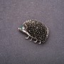 Brooch Hedgehog with green rhinestones 39x27mm gray metal