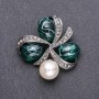 Trio Brooch with Emerald Cabochons 45x45mm Gray Metal