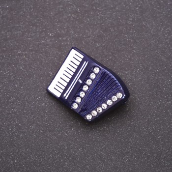 Accordion Brooch, Blue Enamel, White Rhinestones, 29x20mm, White Metal
