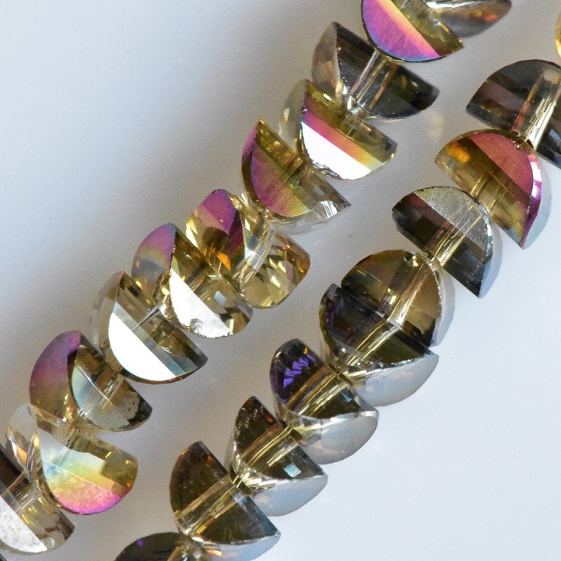 Crystal Beads Swarovski-Style, champagne with multicolor "petrol" coating, 6x4mm diameter, 50cm strand
