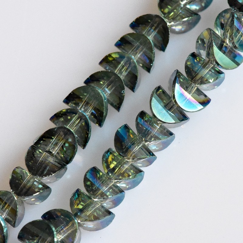 Crystal Beads "Swarovski" Style, Green with Blue "Gasoline" Coating, Diameter 6x4mm, Thread, 50cm Length